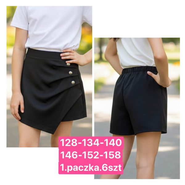 Spódnice dziewczęce Roz 128-158, 1 kolor Paczka 6 szt